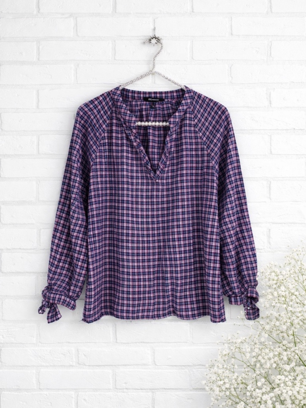 Madewell Tie Sleeve Popover in Whitby Plaid Size S